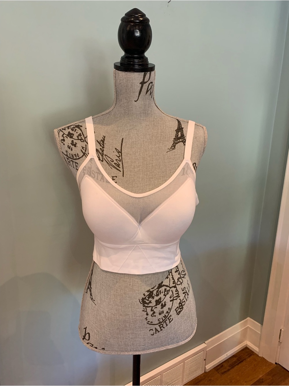 Cachet White Longline Bralette with Mesh Inset